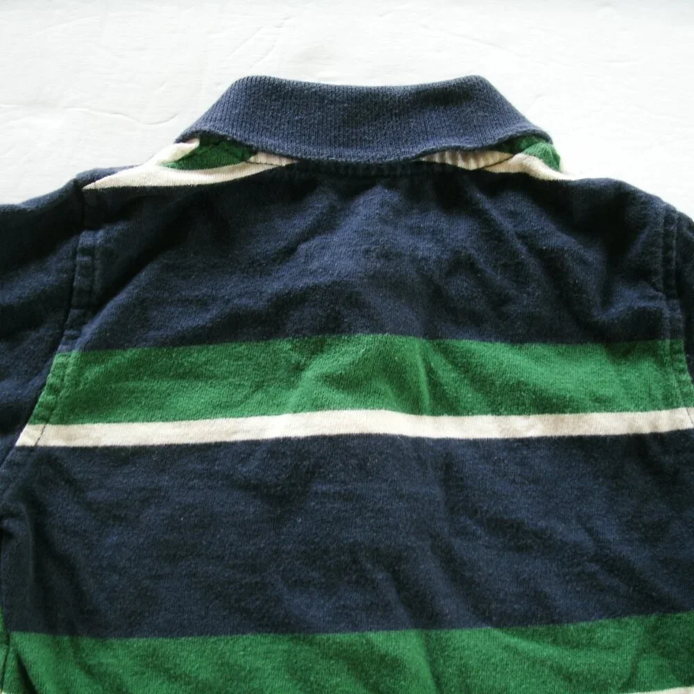 Wrangler Boys Shirt Polo Navy Green Stripe Long Sleeve 18 Months
